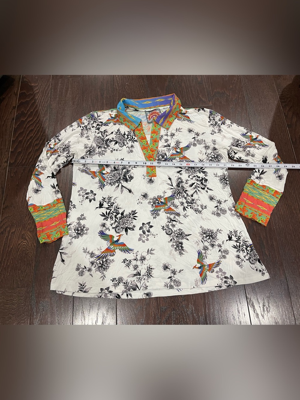 Johnny Was Dreamer Garden Split Front Henley Tee Boho Chic Women Size X-Large - Picture 5 of 8